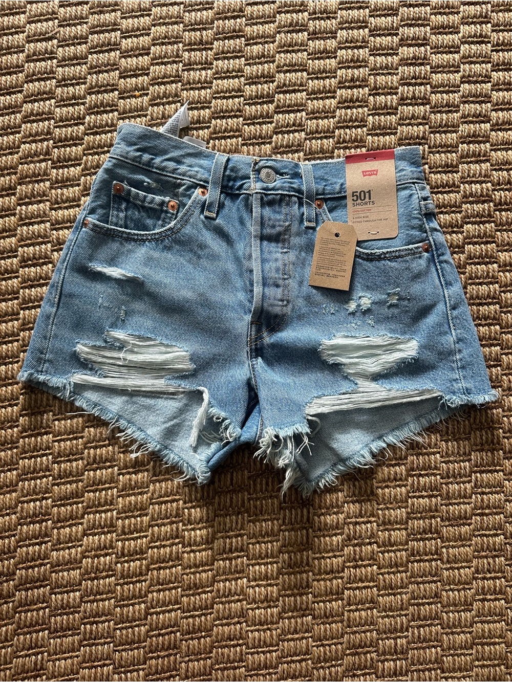 Levi's Light Blue Ripped 501 High-Rise Jean Shorts